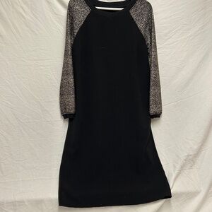 Black Dress With Textured Gold Sleeve Detail